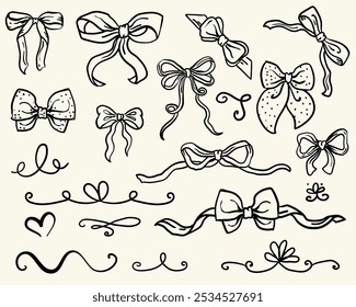 Hand drawn whimsical style bow's collection - vector set