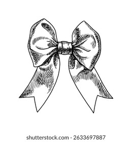 Hand drawn whimsical vector coquette bow. Sketch vintage ribbon isolated illustration