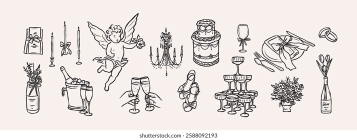 Hand drawn whimsical wedding clipart