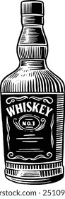Hand drawn Whiskey Bottle Sketch Illustration Engraving Woodcut Vintage Style Vector Line Art