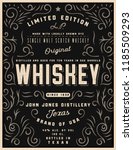 Hand drawn whiskey label with ornament elements, western engraving alcohol whiskey label