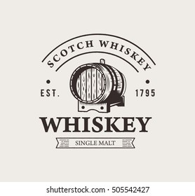 Hand drawn whiskey logo. Typography monochrome hipster vintage label. For flayer poster or t-shirt print.