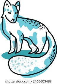 Handgezeichneter weißer Polarfuchs mit Schneeschwanz