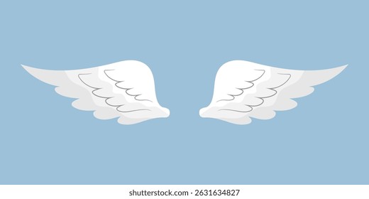 Hand drawn white angel wings on blue background. Vector illustration