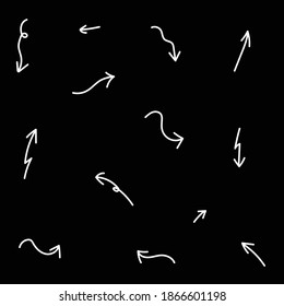 Hand Drawn White Arrow Set On Black Background Vector