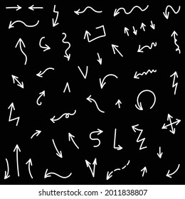 Juego de flecha blanca dibujada a mano sobre el vector de fondo negro