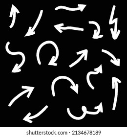 Hand Drawn White Arrow Set Collection Vector Illustration On Black Background