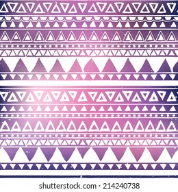 Hand Drawn White Aztec Tribal Seamless Background Pattern on Cosmic Background