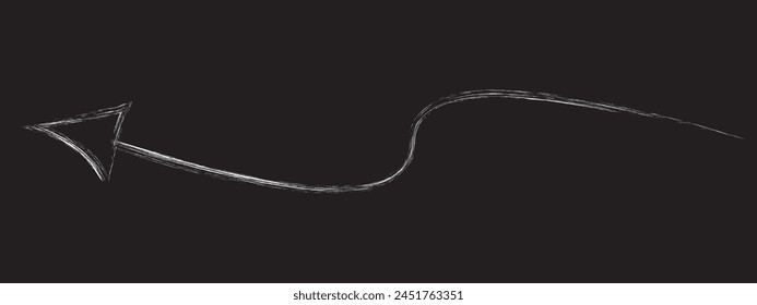 Vector de flecha de pincel blanco dibujado a mano aislado sobre un fondo negro 