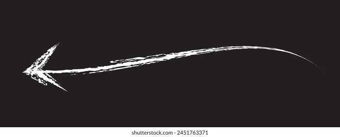 Vector de flecha de pincel blanco dibujado a mano aislado sobre un fondo negro 