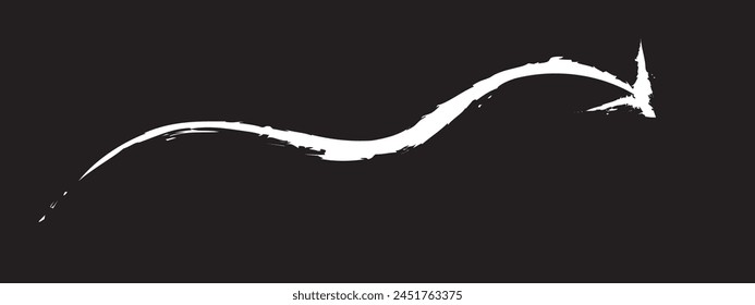 Hand drawn  white brush arrow vector isolated on a black background 