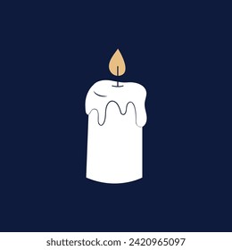 Hand drawn white burning candle. Vector illustration.