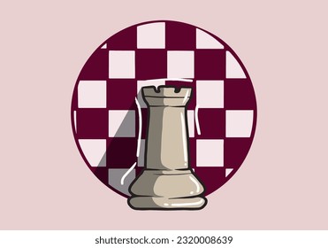 Hand drawn white castle chess pieces isolated on background. Chess logo for web site, app and print presentation. Creative art concept