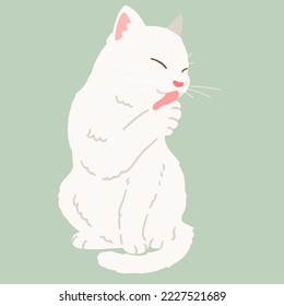 Ilustración de color plano del gato blanco dibujado a mano sentado y de captación