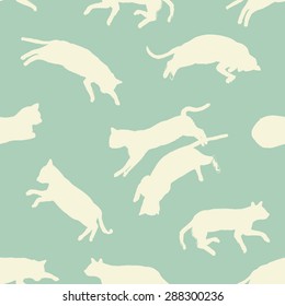 Hand drawn white cats sleeping pattern in vector