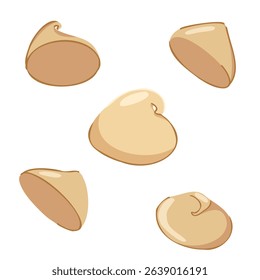Hand drawn white chocolate chips set. Vector sweet dropping elements with soft glossy look. For packaging, dessert graphics, baking designs, menu decoration, promo visuals