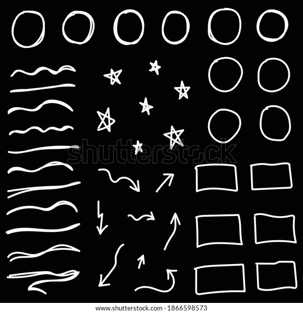 Hand Drawn White Circle ,
Underline , Rectangle , Arrow And Star Vector Collection On Black
Background