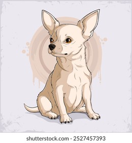 Hand drawn white cute obedient small Mexican Chihuahua dog sitting isolated on white background