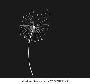 Hand drawn white dandelion, dandelion with flying seeds in doodle style. Vector illustration for fabric, print, card design or baby clothings.