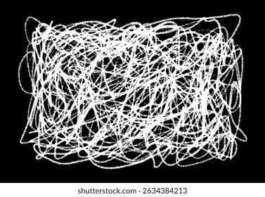 Hand drawn white doodles created with pencil or pastel on a white background. Vector scribble doodle.