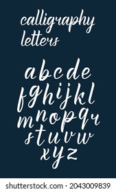 Hand drawn white elegant latin calligraphy brush script of lowercase letters. Calligraphic alphabet. Vector illustration