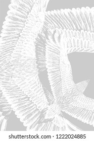 Hand drawn white feathers pattern. Vertical banner.