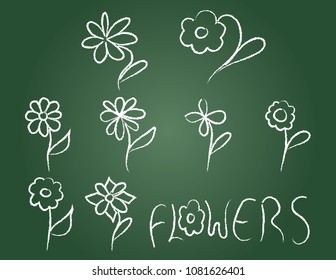 hand drawn white flowers and text on green background