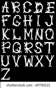 Hand drawn white font in black background.