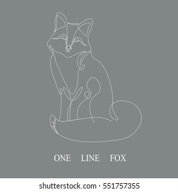 Hand drawn white futuristic minimalism style vector illustration.One line fox detailed design silhouette on gray background.