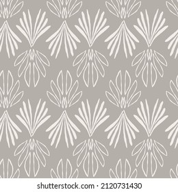 Hand drawn white geometric doodle abstract brown pastel seamless wallpaper. Cute vector flower petals pattern for paper, fabric, book, home, children.