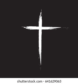 Hand drawn white grunge cross icon, simple Christian cross sign, hand-painted cross