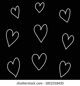 Hand Drawn White Hearts Set Collection On Black Background Vector