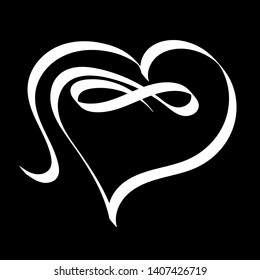 Hand drawn white infinity Heart love sign. Romantic calligraphy illustration divider icon symbol for t-shirt, greeting card, poster wedding. Design flat element of valentine day - vector