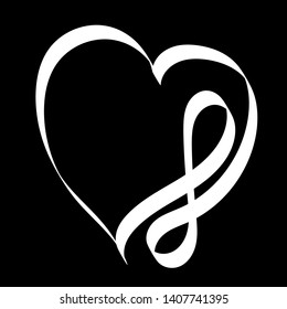 Hand drawn white Infinity Heart love sign. Romantic calligraphy illustration icon symbol - vector