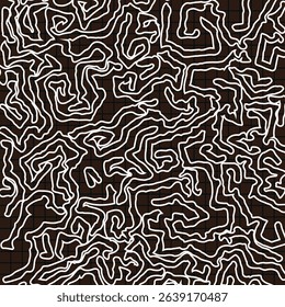 Hand Drawn White Line Maze Pattern on Dark Background with Organic Abstract Style
