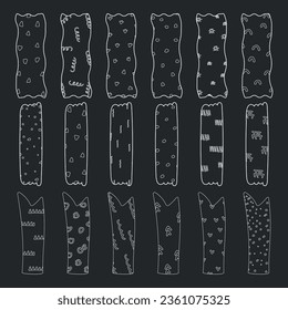 Hand drawn white outline cute bookmarks, stickers template