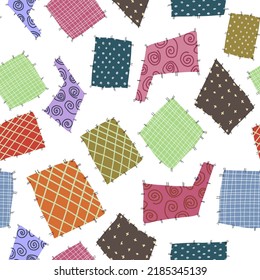 Hand drawn white patchwork sewing doodle abstract seamless. Cute vector patterns for paper, fabric, home, children.