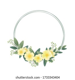 Hand drawn white pink flowers yellow flowers wreath vector illustration background, blooming flowers, summer spring elements, Valentine's Day, wedding flowers, invitation