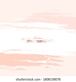 Hand drawn white and pink horizontal stripes and gold brush strokes on a nude background. Design template for invitation, banner, card, cover, poster.