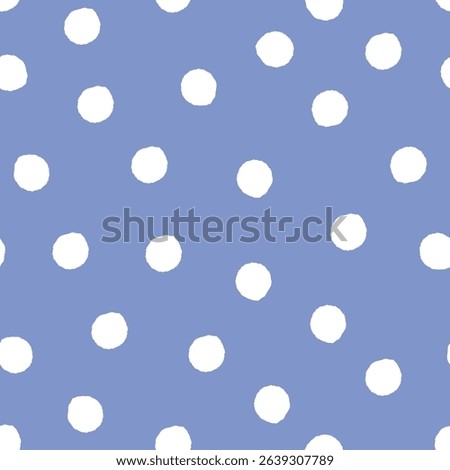 hand drawn white polka dot pattern on blue background. Seamless vector design element.