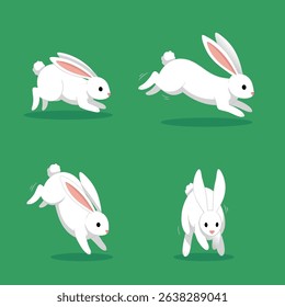 Hand drawn White Rabbit Cartoon Animation Sprite Sheet, Running and Jumping Poses. Vector illustration