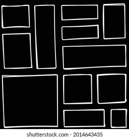 Hand Drawn White Rectangle Set On Black Background