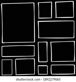 Hand Drawn White Set Rectangles On Black Background Vector