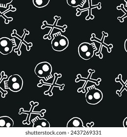 Hand drawn white skulls pattern