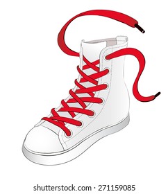 Hand Drawn White Sneakers with Red Shoelaces Scattered in Oposit Directions