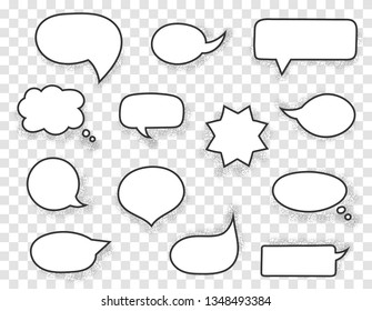 Hand drawn white speech bubbles with black stroke and shadow, vector eps10 illustration