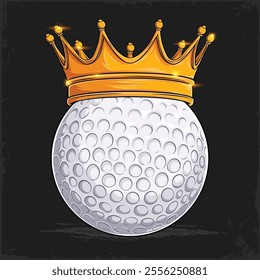 Hand drawn white sport dimpled golf ball with golden majestic royal crown, golf ball with crown