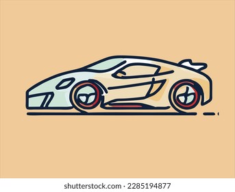 Hand Drawn White sports car Vector Illustration. Race car transport sketch art illustration. Simple Sketched Hare ideal for Cards, Posters, Wall Art. T shirts.