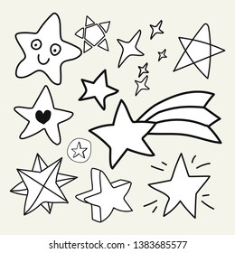 Colección de vectores de estrellas blancas dibujadas a mano