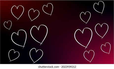 Hand drawn white stroke hearts on gradient background.